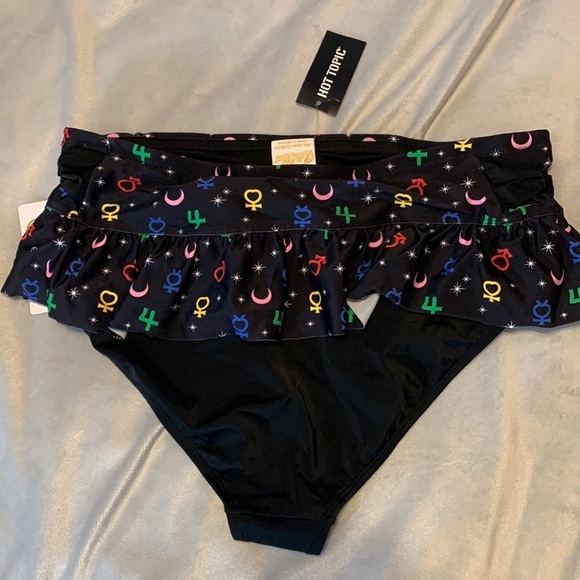 Sailor Moon Luna Symbols Skirted Swim Bottoms hot topic black multicolor XL - Picture 5 of 12